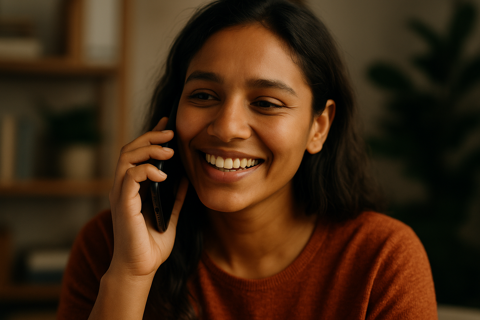 Happy customer receiving immediate help on phone